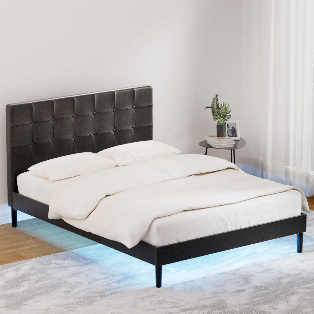 Artiss Bed Frame Double Size LED Black RAVI - SILBERSHELL