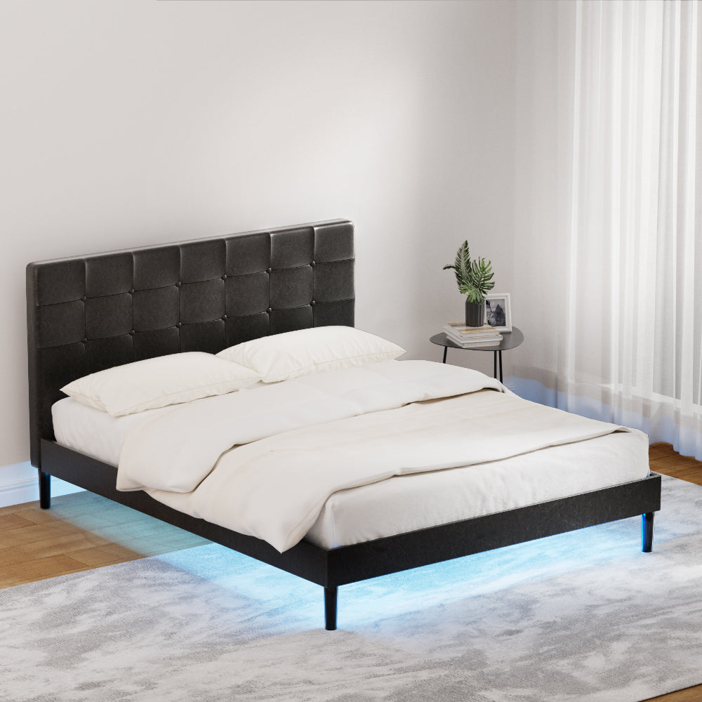 Artiss Bed Frame Queen Size LED Black RAVI - SILBERSHELL