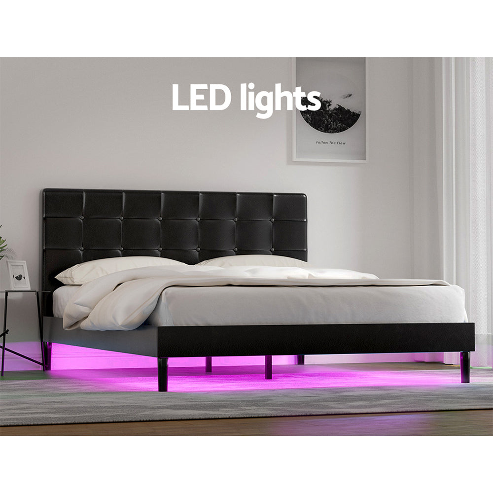 Artiss Bed Frame Queen Size LED Black RAVI