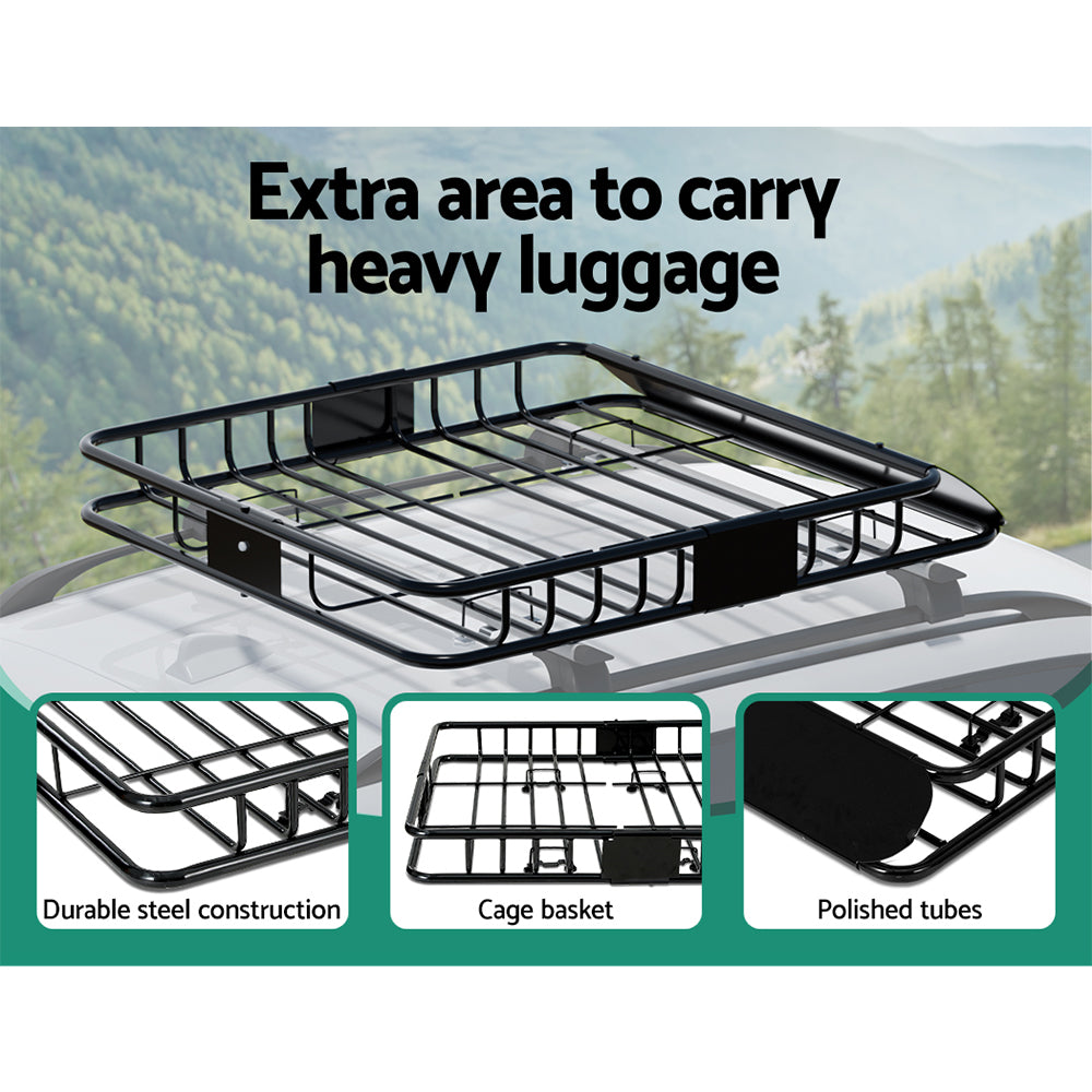 Giantz Universal Car Roof Rack Basket Luggage Vehicle Cargo Carrier 111cm Black - SILBERSHELL