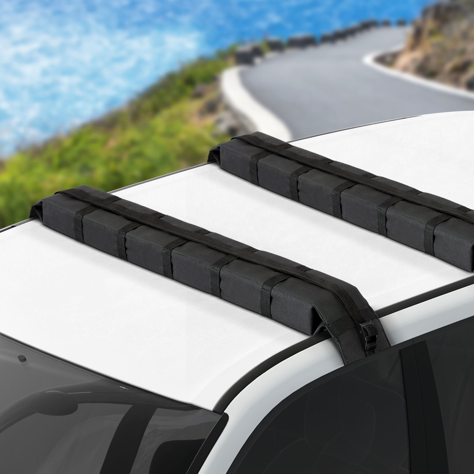 Universal Soft Car Roof Rack 116cm Kayak Luggage Carrier Adjustable Strap Black - SILBERSHELL