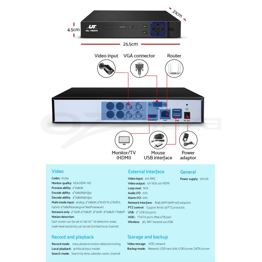 UL-tech CCTV Security System 4CH DVR 4 Cameras 4TB Hard Drive - SILBERSHELL