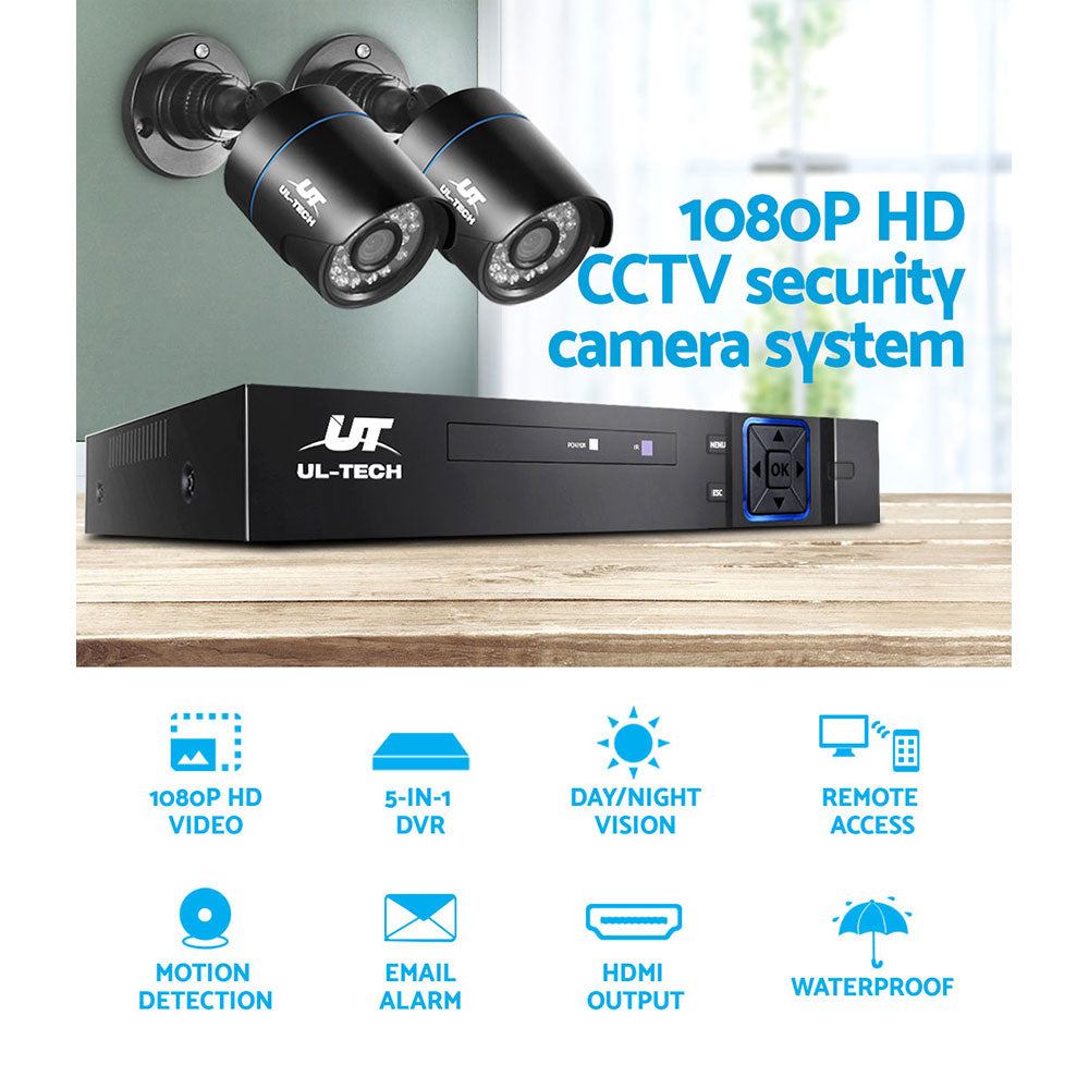 UL-tech CCTV Security System 4CH DVR 2 Cameras 1080p - SILBERSHELL