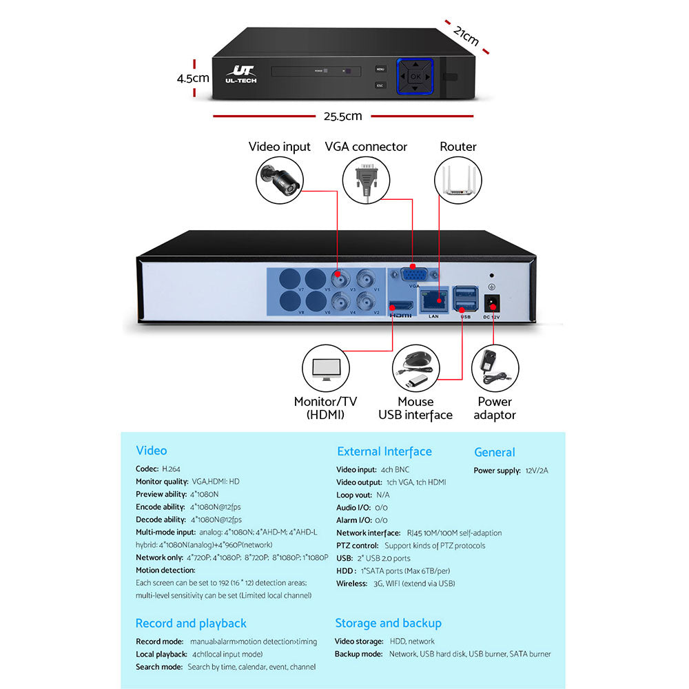 UL-tech CCTV Security System 4CH DVR 2 Cameras 1TB Hard Drive - SILBERSHELL