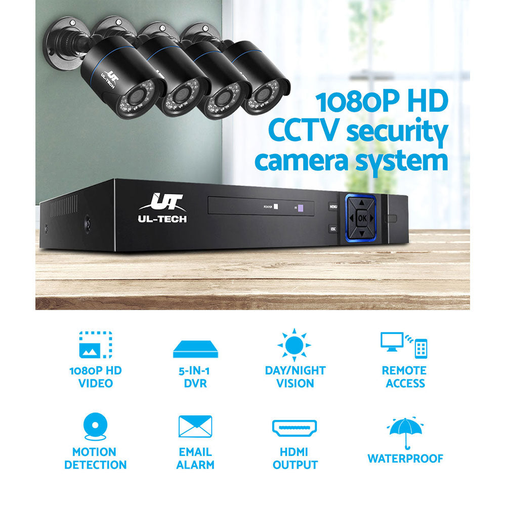 UL-tech CCTV Security System 4CH DVR 4 Cameras 1080p - SILBERSHELL