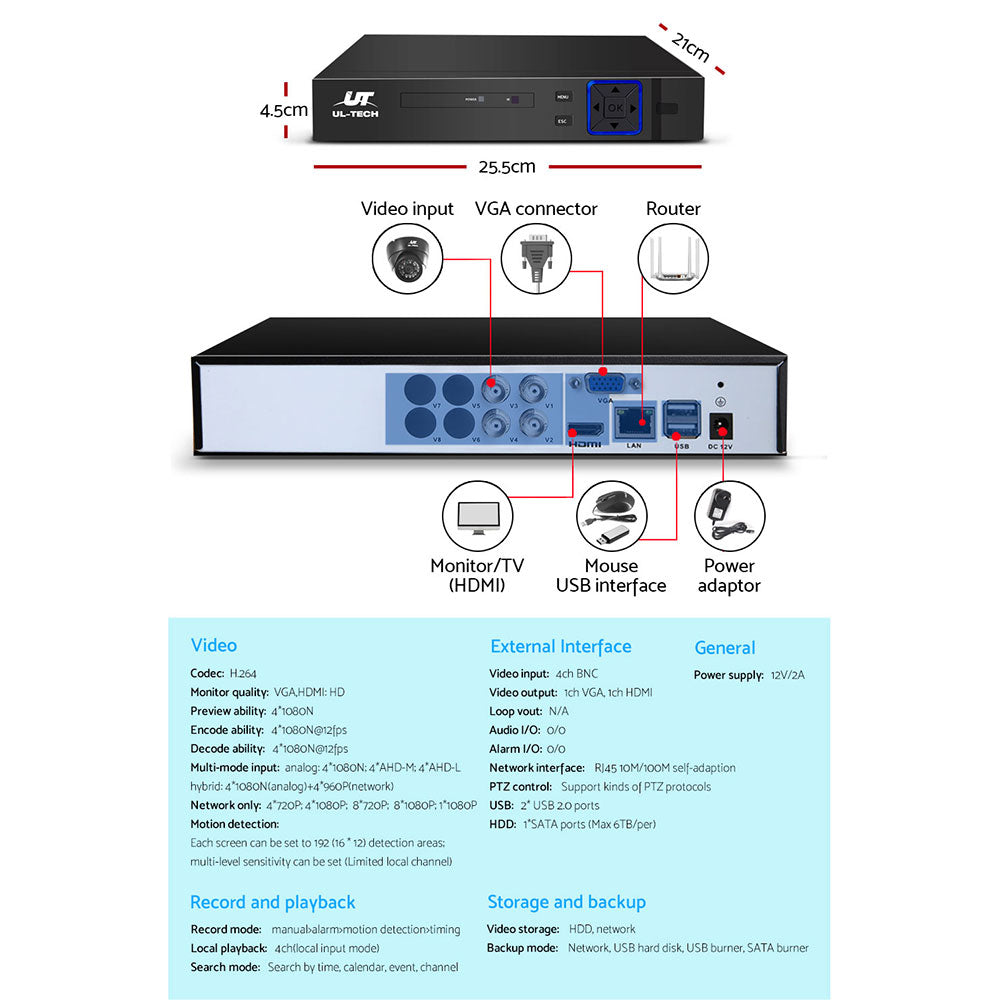 UL-tech CCTV Security System 4CH DVR 4 Cameras 1TB Hard Drive - SILBERSHELL