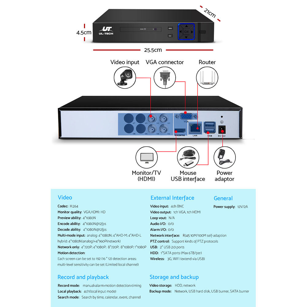 UL-tech CCTV Security System 4CH DVR 4 Cameras 1TB Hard Drive - SILBERSHELL