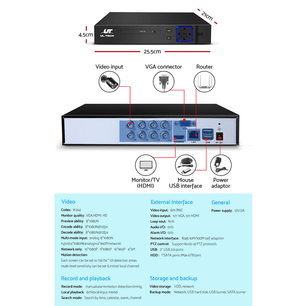 UL-tech CCTV Security System 8CH DVR 4 Cameras 1TB Hard Drive - SILBERSHELL