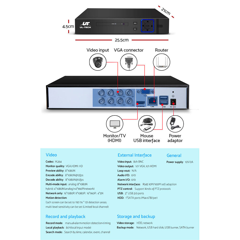 UL-tech CCTV Security System 8CH DVR 4 Cameras 1TB Hard Drive - SILBERSHELL