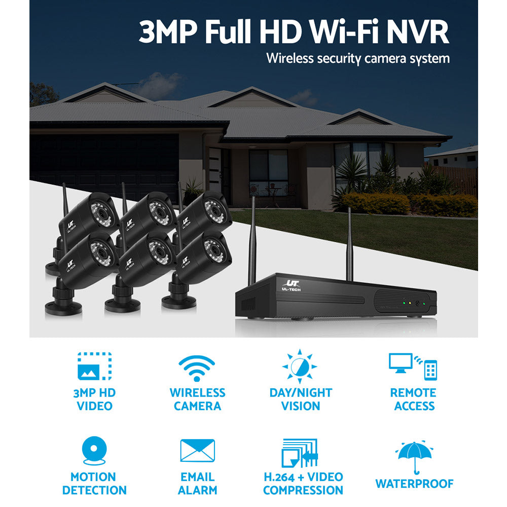 UL-TECH 3MP 8CH NVR Wireless 6 Security Cameras Set - SILBERSHELL