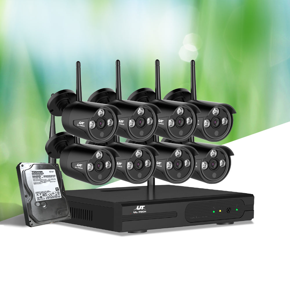 UL-tech Wireless CCTV Security System 8CH NVR 3MP 8 Bullet Cameras 2TB - SILBERSHELL