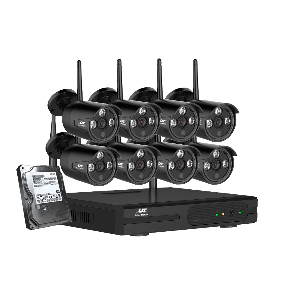 UL-tech Wireless CCTV Security System 8CH NVR 3MP 8 Bullet Cameras 4TB - SILBERSHELL