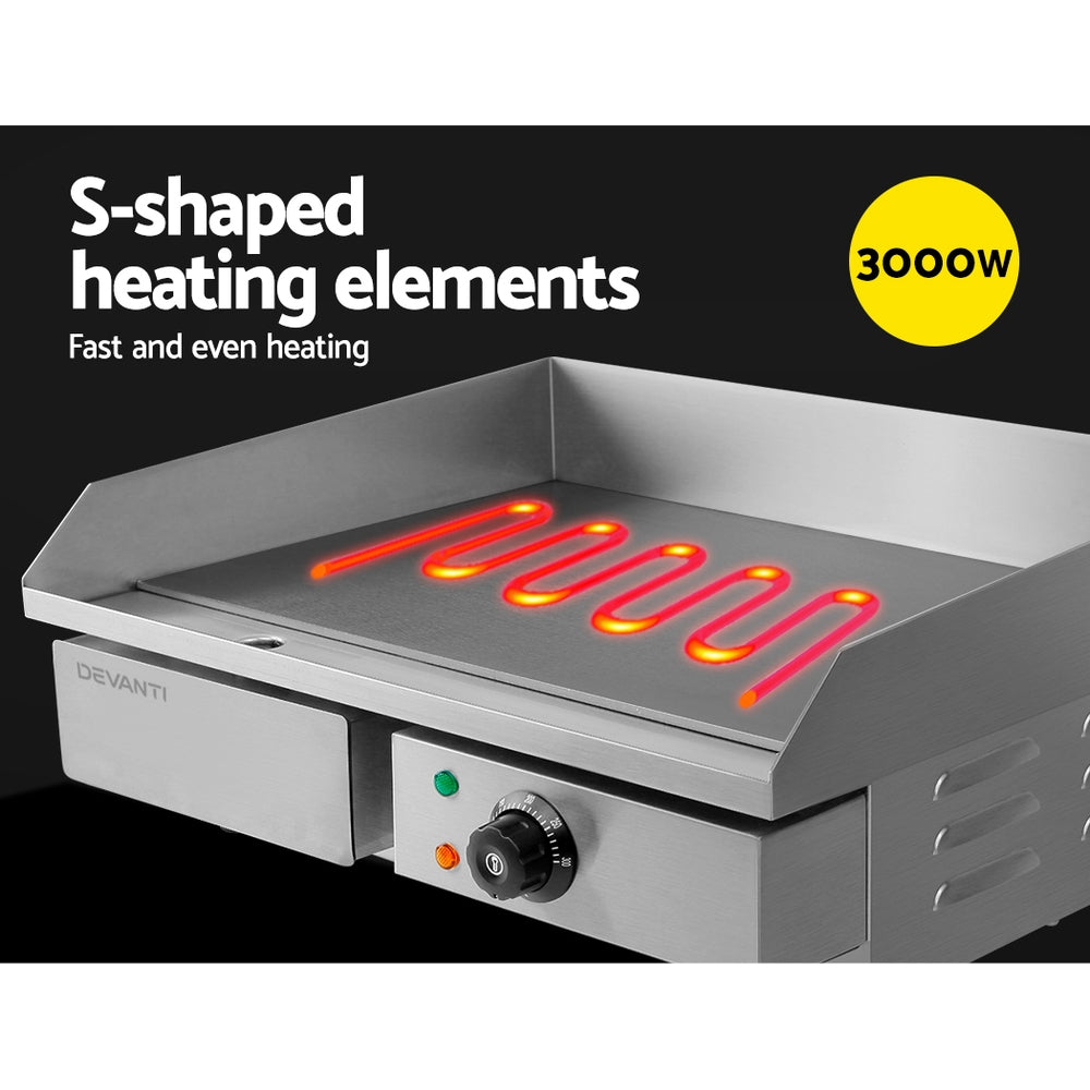 Devanti Commercial Electric Griddle 55cm BBQ Grill Plate 3000W - SILBERSHELL