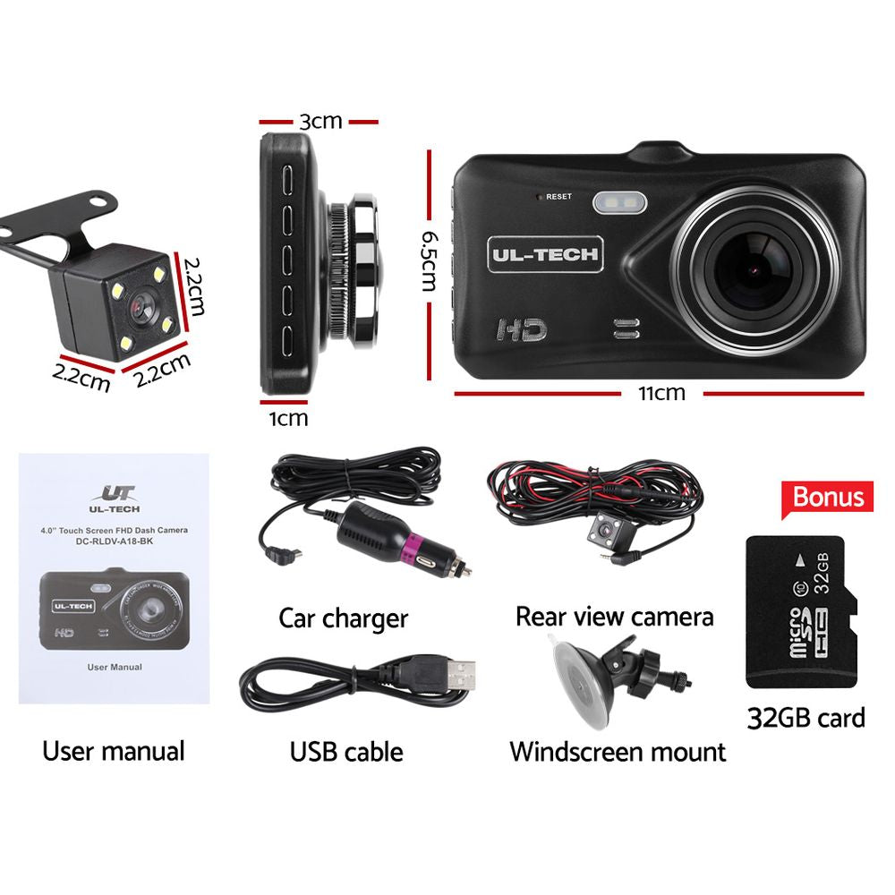 UL-tech Dash Camera 1080P 4" Front Rear View,UL-tech Dash Camera 1080P 4" Front Rear View Cam Car DVR Reverse Recorder 32GB - SILBERSHELL