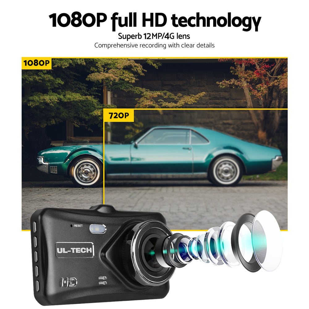 UL-tech Dash Camera 1080P 4" Front Rear View,UL-tech Dash Camera 1080P 4" Front Rear View Cam Car DVR Reverse Recorder 32GB - SILBERSHELL