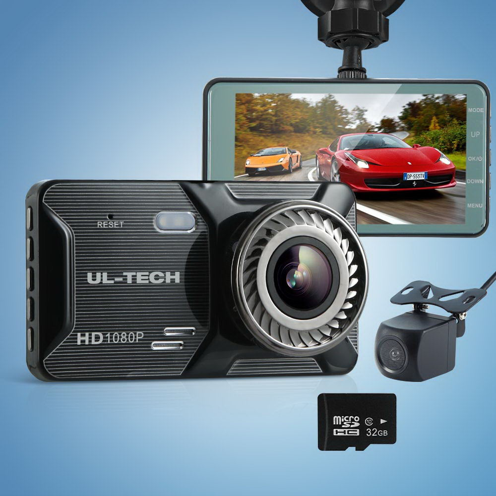 UL-tech Dash Camera 1080P 4" Front Rear Cam,UL-tech Dash Camera 1080P 4" Front Rear View Dual Cam Car DVR Reverse Recorder - SILBERSHELL