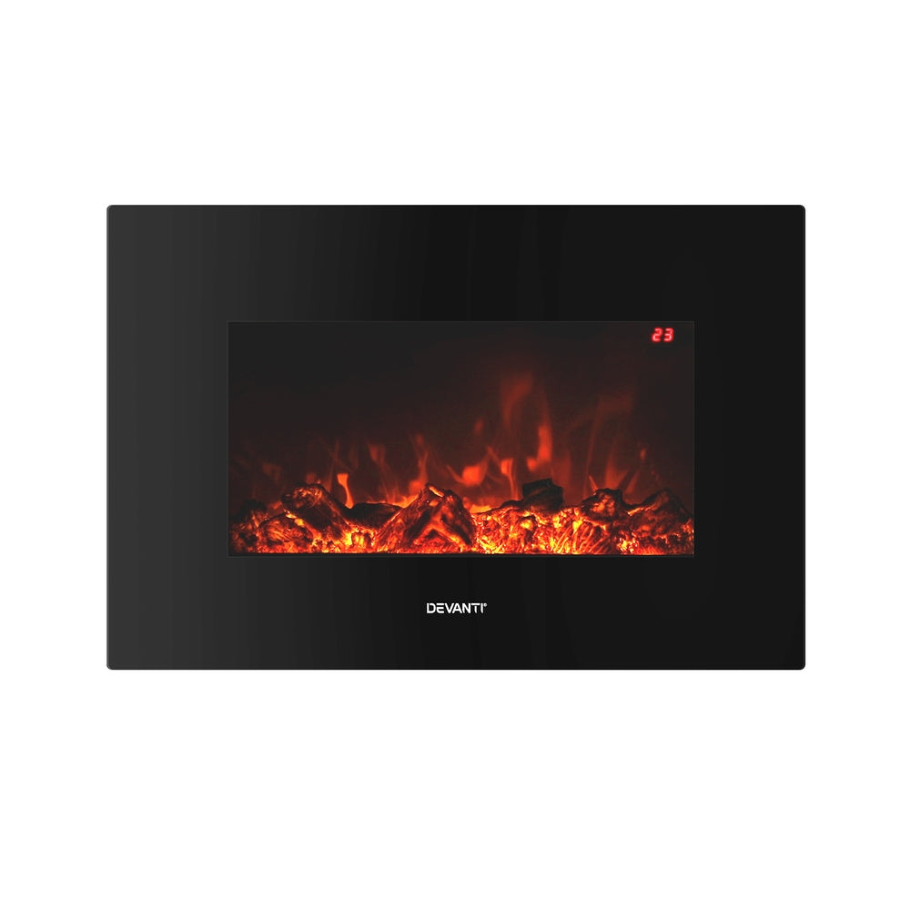 Devanti Electric Fireplace Fire Heater 2000W Black - SILBERSHELL