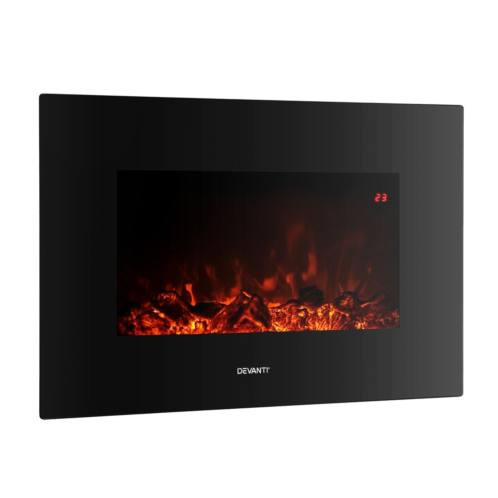 Devanti Electric Fireplace Fire Heater 2000W Black - SILBERSHELL