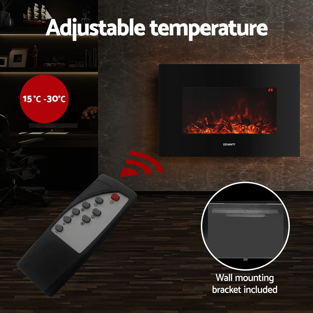 Devanti Electric Fireplace Fire Heater 2000W Black - SILBERSHELL