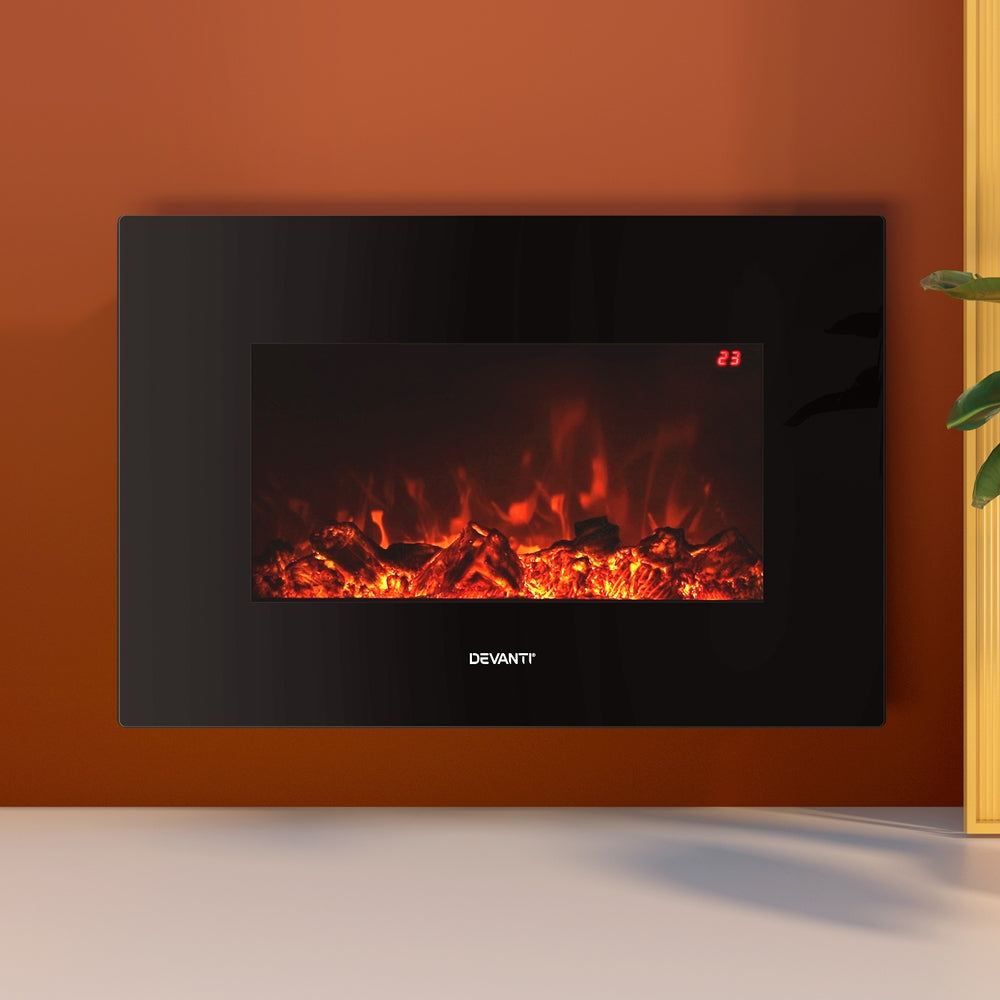 Devanti Electric Fireplace Fire Heater 2000W Black - SILBERSHELL