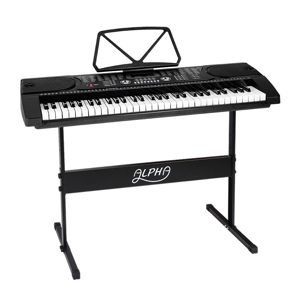 Alpha 61 Keys Electronic Piano Keyboard Digital Electric w/ Stand Beginner Black - SILBERSHELL