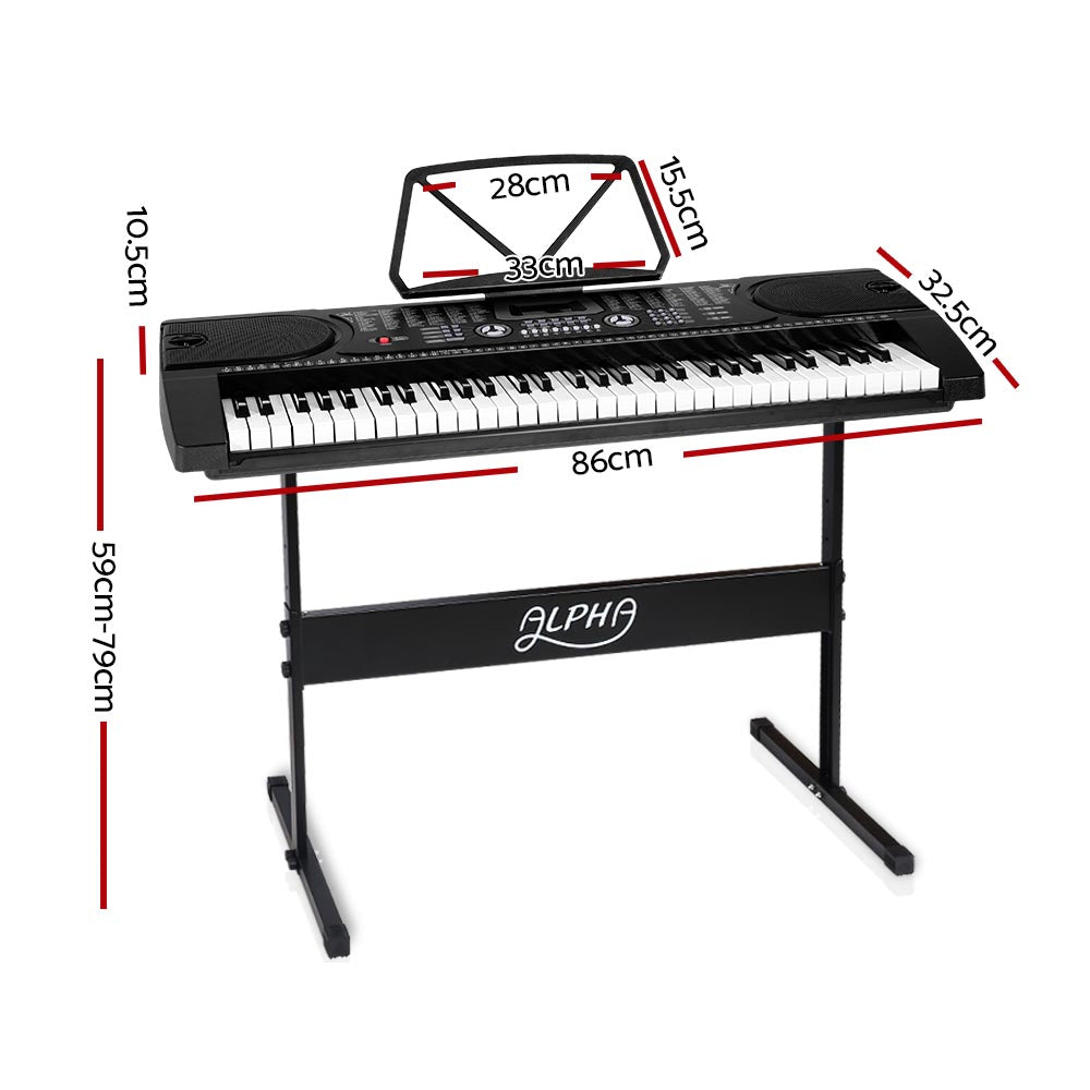 Alpha 61 Keys Electronic Piano Keyboard Digital Electric w/ Stand Beginner Black - SILBERSHELL