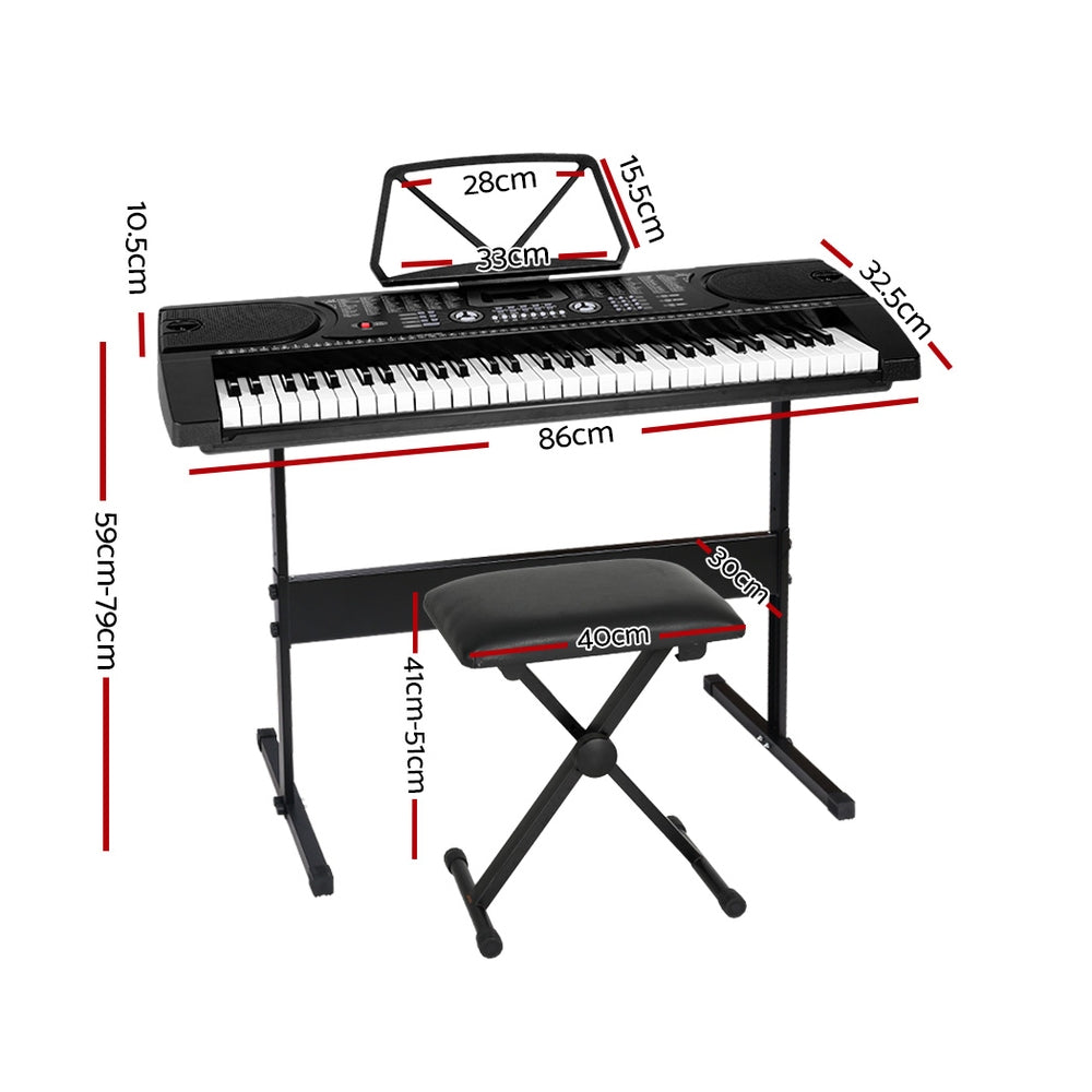Alpha 61 Keys Electronic Piano Keyboard Digital Electric w/ Stand Stool Black - SILBERSHELL