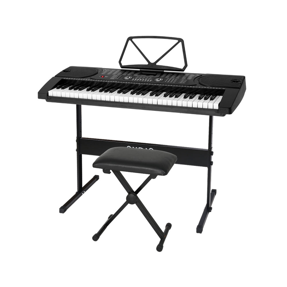 Alpha 61 Keys Electronic Piano Keyboard Digital Electric w/ Stand Stool Black - SILBERSHELL