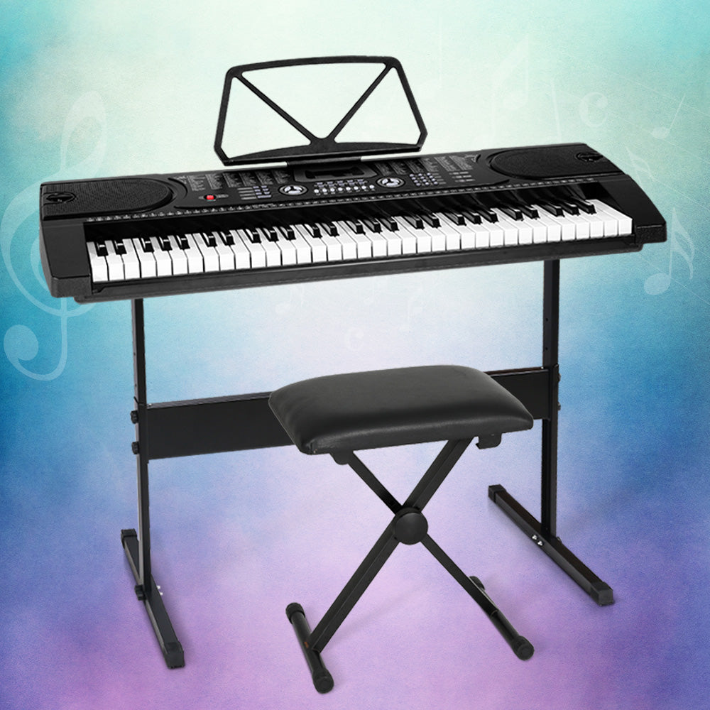 Alpha 61 Keys Electronic Piano Keyboard Digital Electric w/ Stand Stool Black - SILBERSHELL