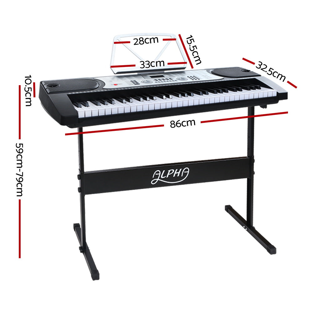 Alpha 61 Keys Electronic Piano Keyboard Digital Electric w/ Stand Beginner Silver - SILBERSHELL