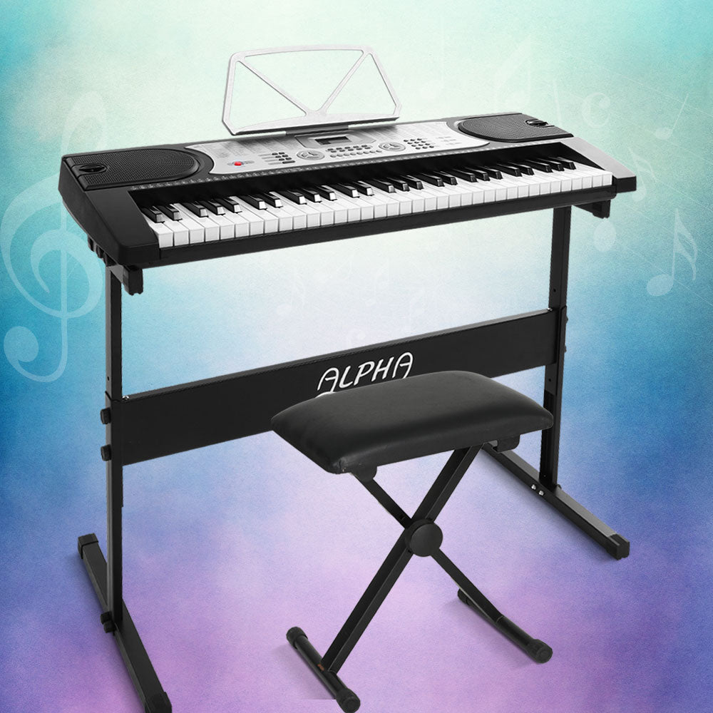 Alpha 61 Keys Electronic Piano Keyboard Digital Electric w/ Stand Stool Silver - SILBERSHELL