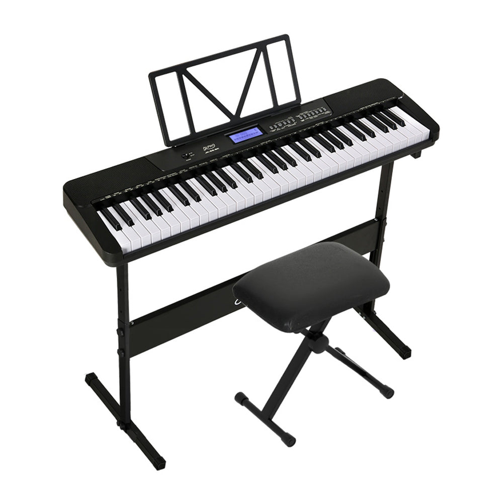 Alpha 61 Keys Electronic Piano Keyboard Digital Electric w/ Stand Stool Touch - SILBERSHELL