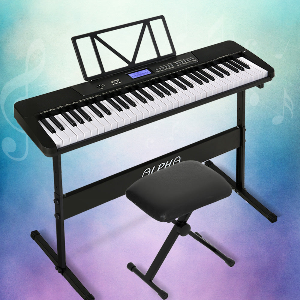 Alpha 61 Keys Electronic Piano Keyboard Digital Electric w/ Stand Stool Touch - SILBERSHELL