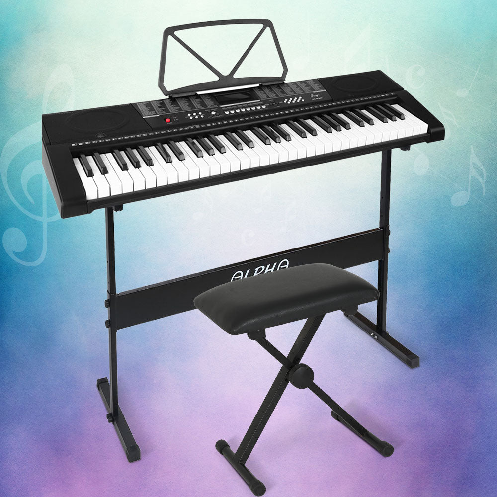 Alpha 61 Keys Electronic Piano Keyboard Digital Electric w/ Stand Stool Speaker - SILBERSHELL