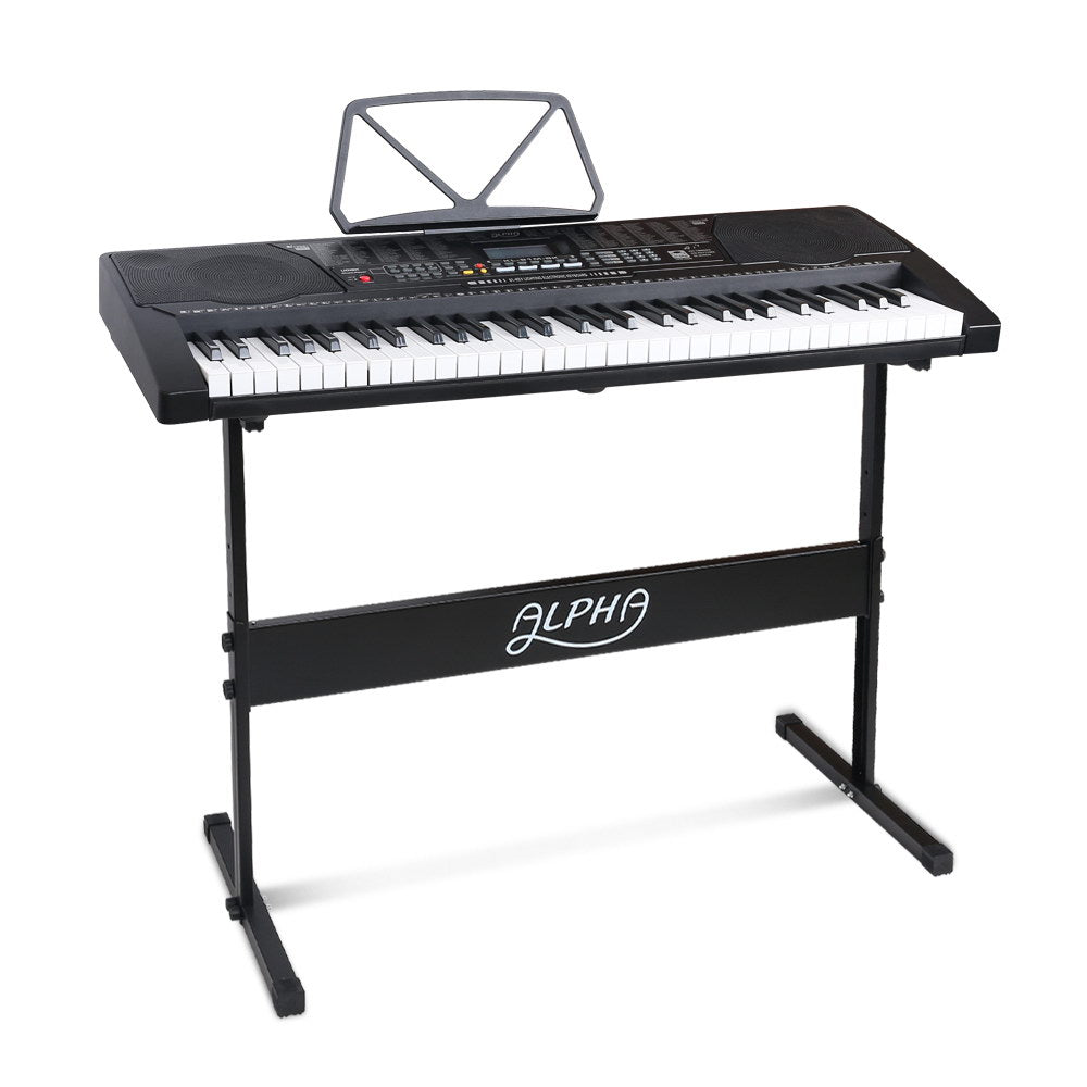 Alpha 61 Keys Electronic Piano Keyboard Digital Electric w/ Stand Lighted Black - SILBERSHELL