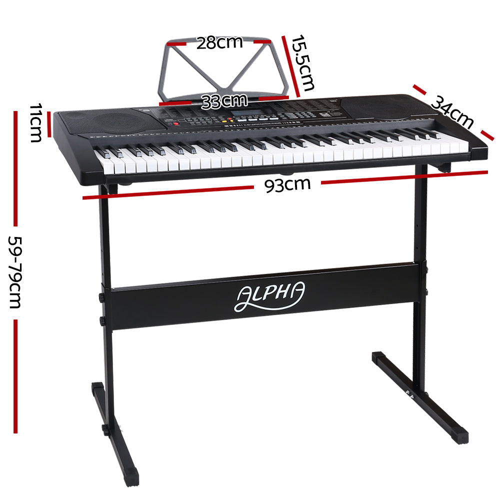 Alpha 61 Keys Electronic Piano Keyboard Digital Electric w/ Stand Lighted Black - SILBERSHELL