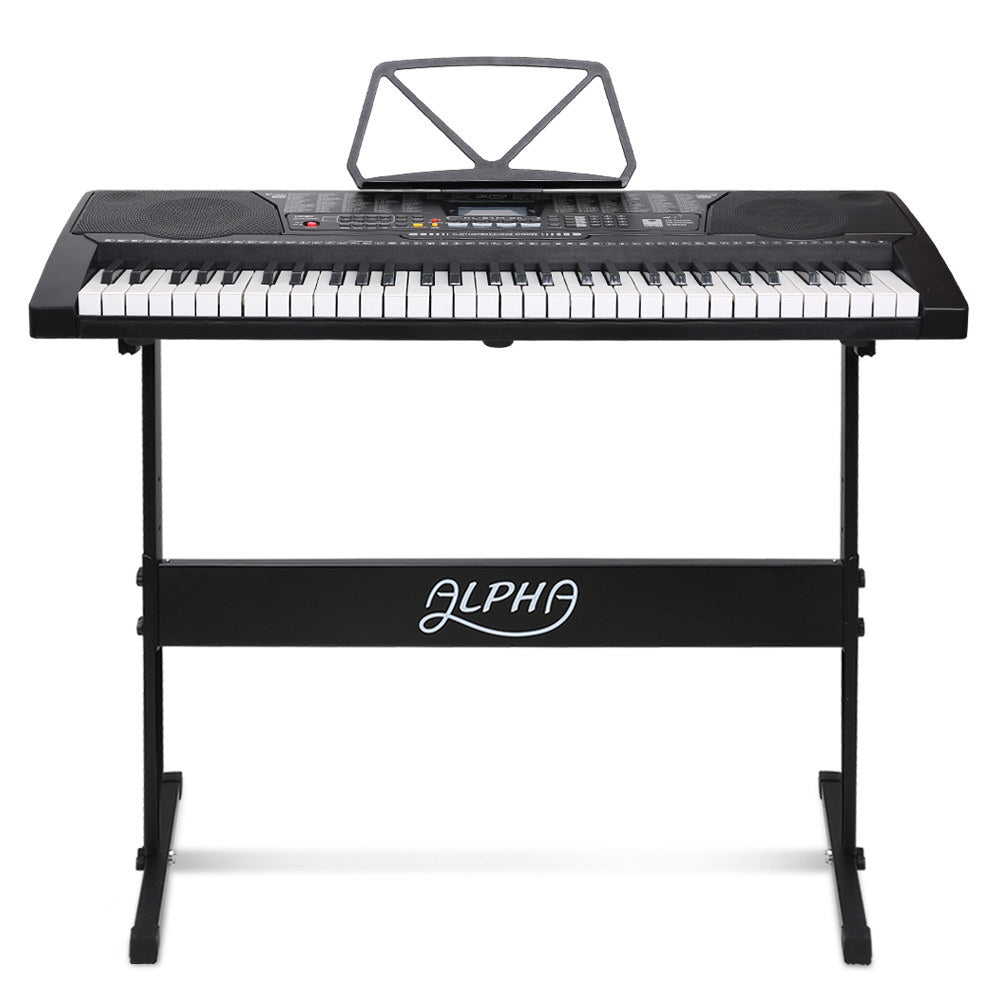 Alpha 61 Keys Electronic Piano Keyboard Digital Electric w/ Stand Lighted Black - SILBERSHELL