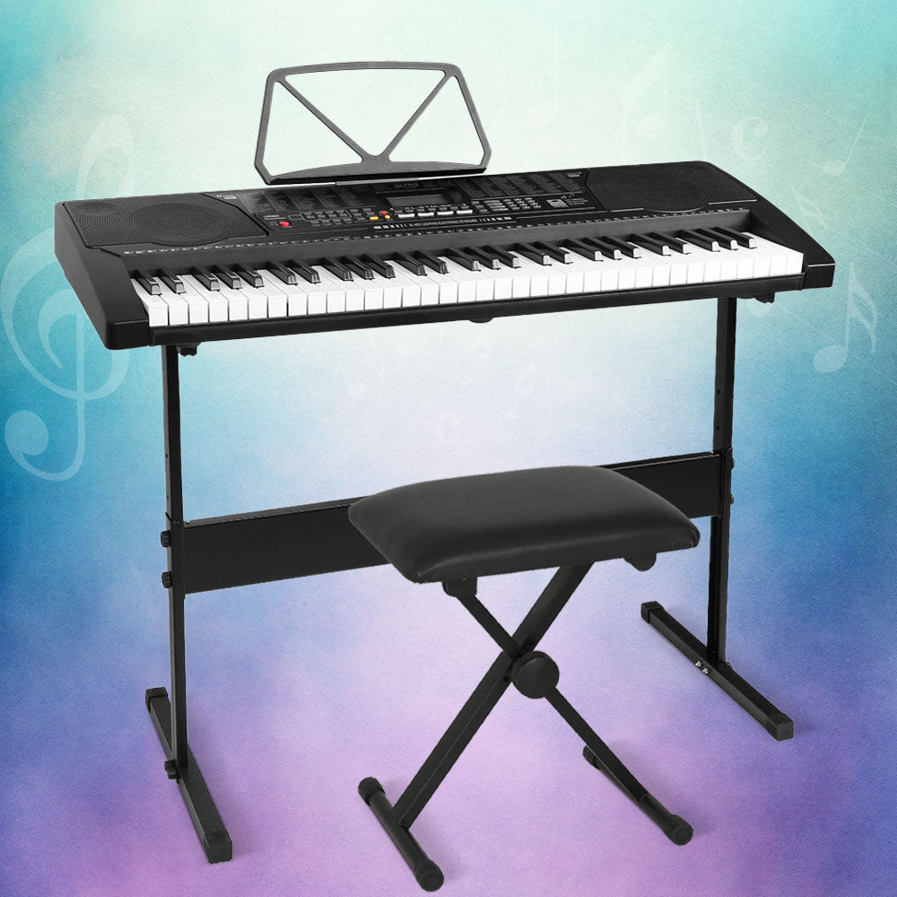 Alpha 61 Keys Electronic Piano Keyboard Digital Electric w/ Stand Stool Lighted - SILBERSHELL