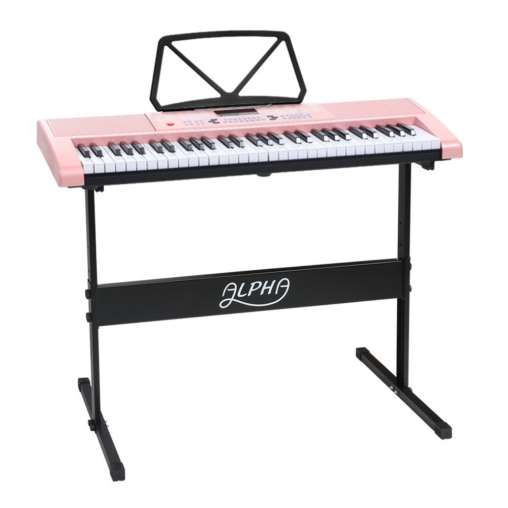 Alpha 61 Keys Electronic Piano Keyboard Digital Electric w/ Stand Lighted Pink - SILBERSHELL