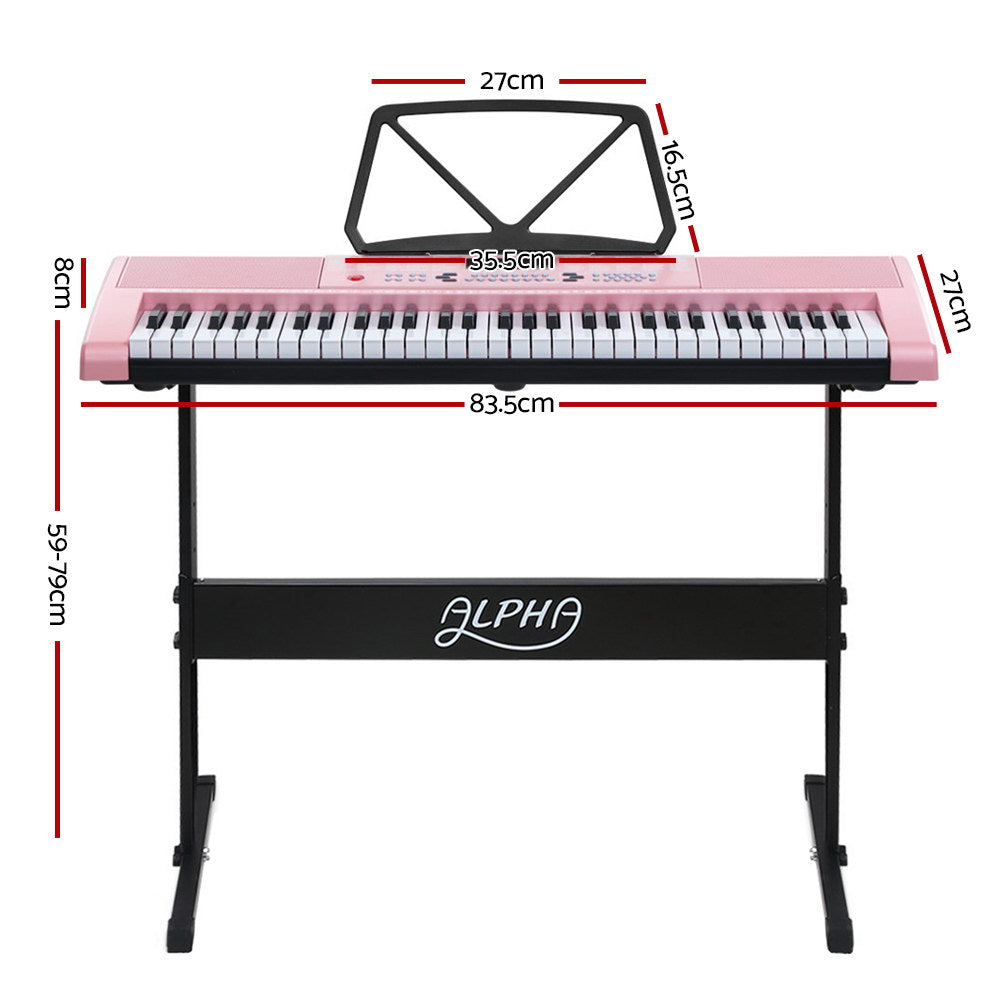 Alpha 61 Keys Electronic Piano Keyboard Digital Electric w/ Stand Lighted Pink - SILBERSHELL
