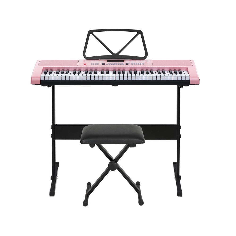 Alpha 61 Keys Electronic Piano Keyboard Digital Electric w/ Stand Stool Pink - SILBERSHELL