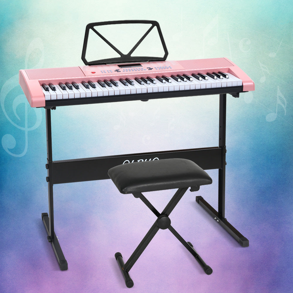 Alpha 61 Keys Electronic Piano Keyboard Digital Electric w/ Stand Stool Pink - SILBERSHELL