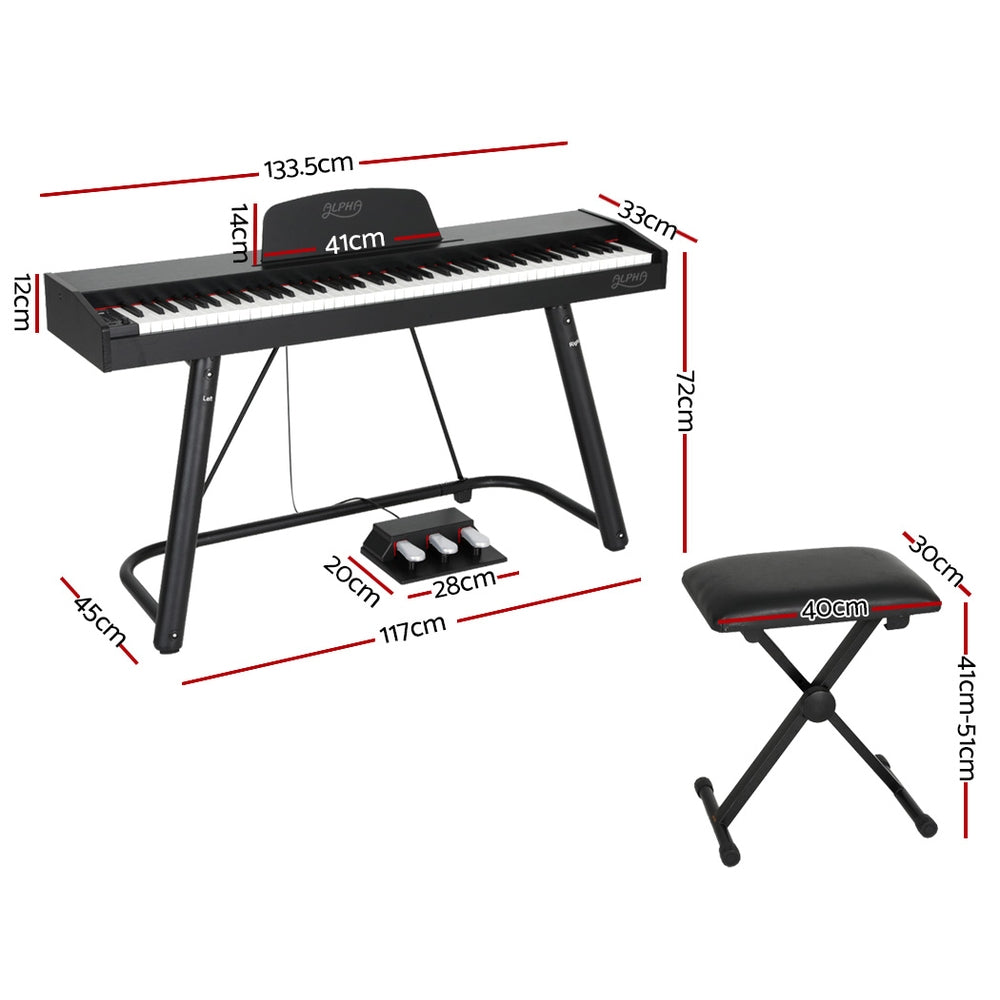 Alpha 88 Keys Electronic Piano Keyboard Digital Electric w/ Stand Stool Weighted - SILBERSHELL
