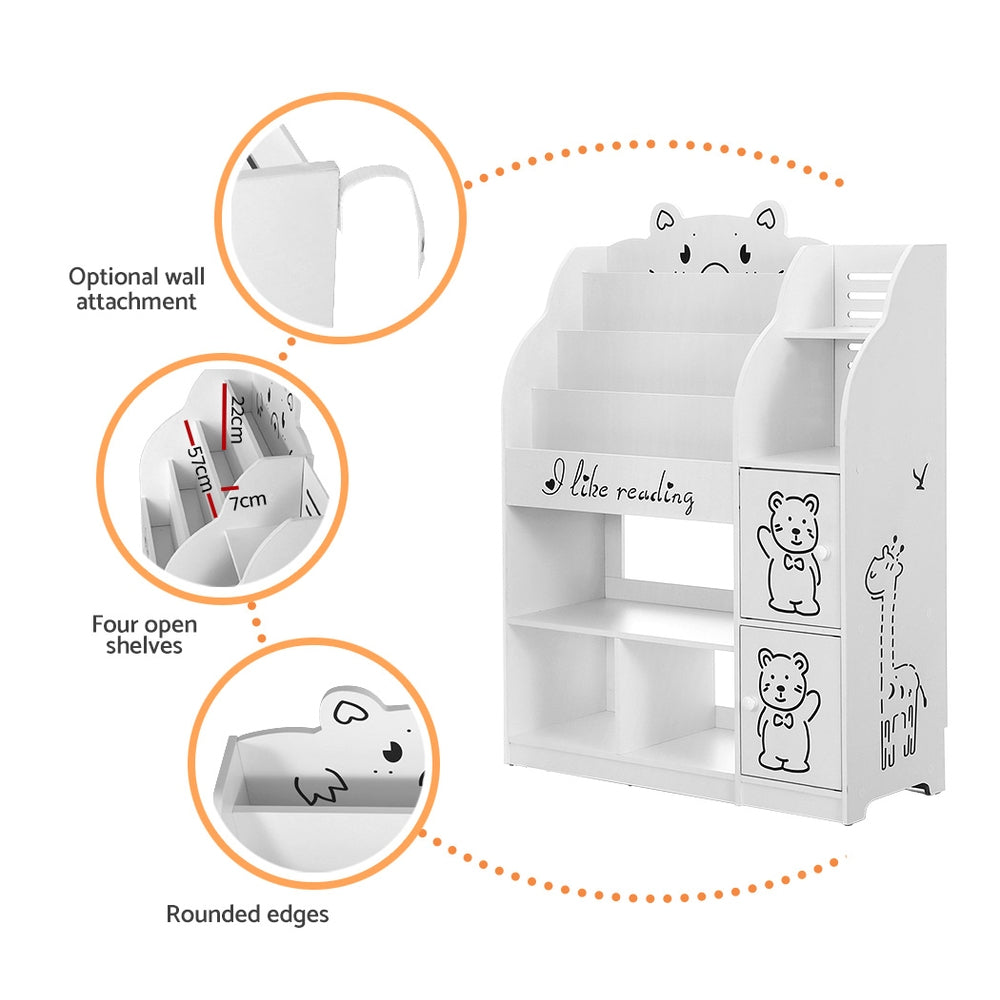 Keezi 4 Tiers Kids Bookshelf Storage Children Bookcase Toy Organiser Display - SILBERSHELL