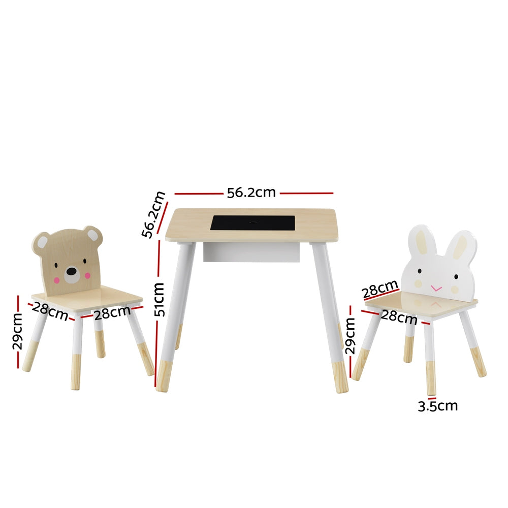 Keezi 3PCS Kids Table and Chairs Set Activity Desk Chalkboard Toy Hidden Storage - SILBERSHELL