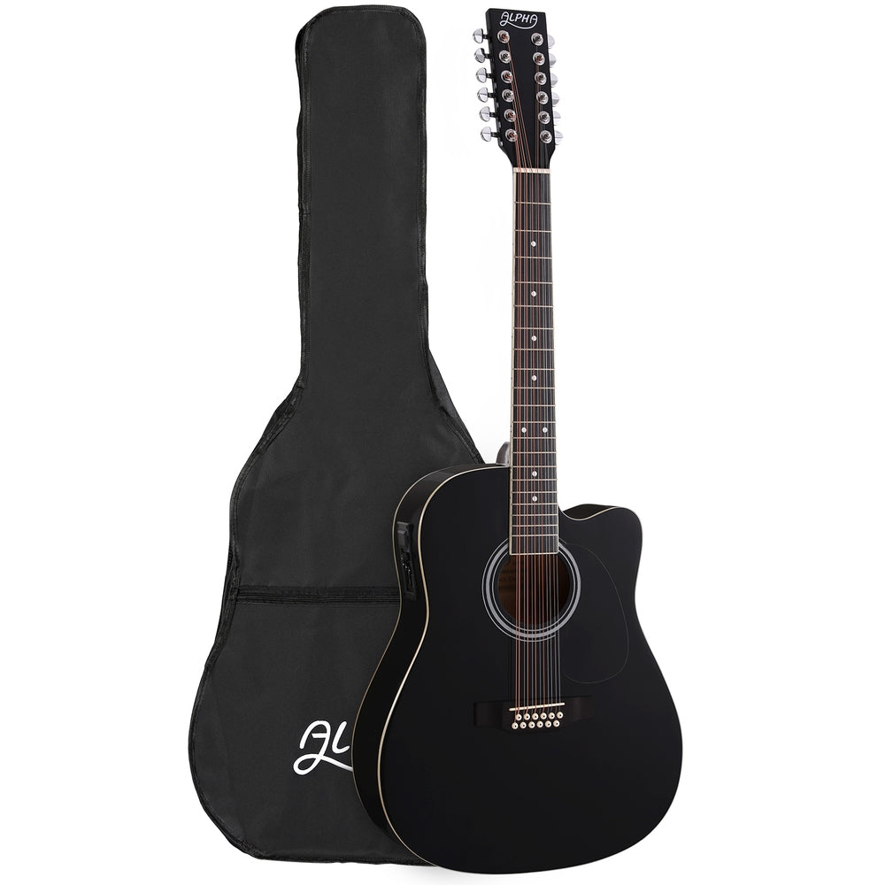 Alpha 42 Inch Acoustic Guitar 12 Strings w/ Equaliser Electric Output Jack Black - SILBERSHELL