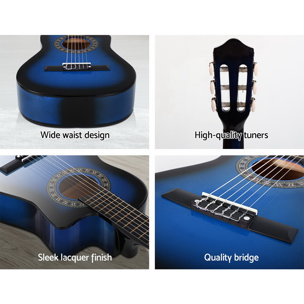 Alpha 34 Inch Classical Guitar Wooden Body Nylon String Beginner Kids Gift Blue - SILBERSHELL