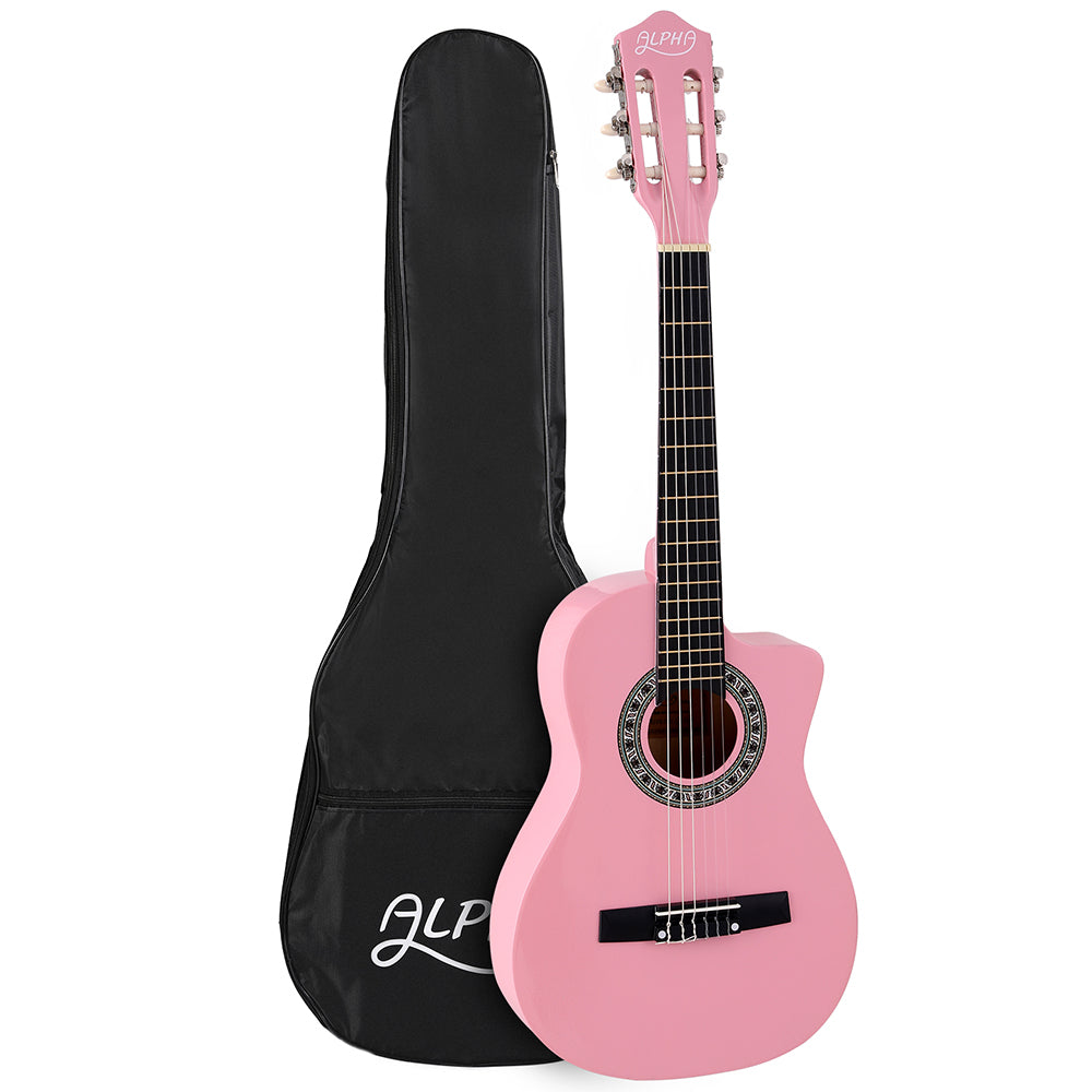 Alpha 34 Inch Classical Guitar Wooden Body Nylon String Beginner Kids Gift Pink - SILBERSHELL
