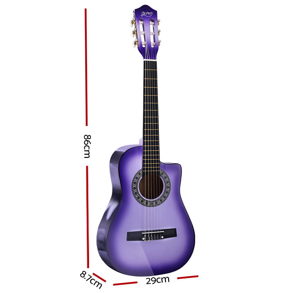 Alpha 34 Inch Classical Guitar Wooden Body Nylon String Beginner Kids Gift Purple - SILBERSHELL