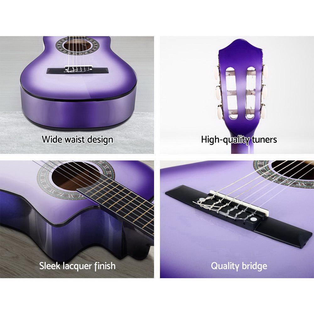 Alpha 34 Inch Classical Guitar Wooden Body Nylon String Beginner Kids Gift Purple - SILBERSHELL